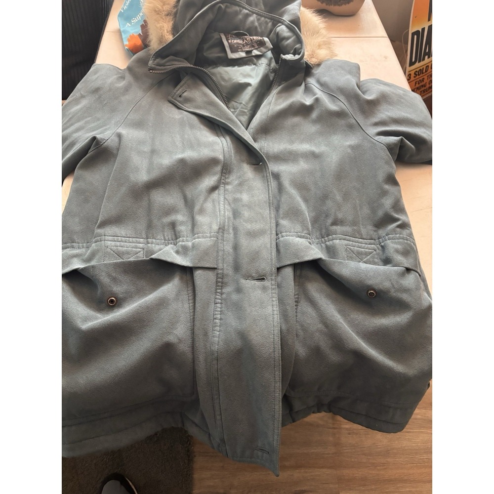 Vintage Forecaster Sport Coat Women Medium Light‎ Teal Parka Hood Classic Winter